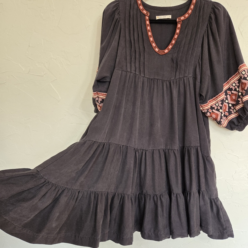 Marine Layer Gray Pink Embroidered Tiered Babydoll Dress - Picture 5 of 12